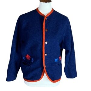 Vintage United Colors of Benetton blue wool blend jacket with embroidery Small